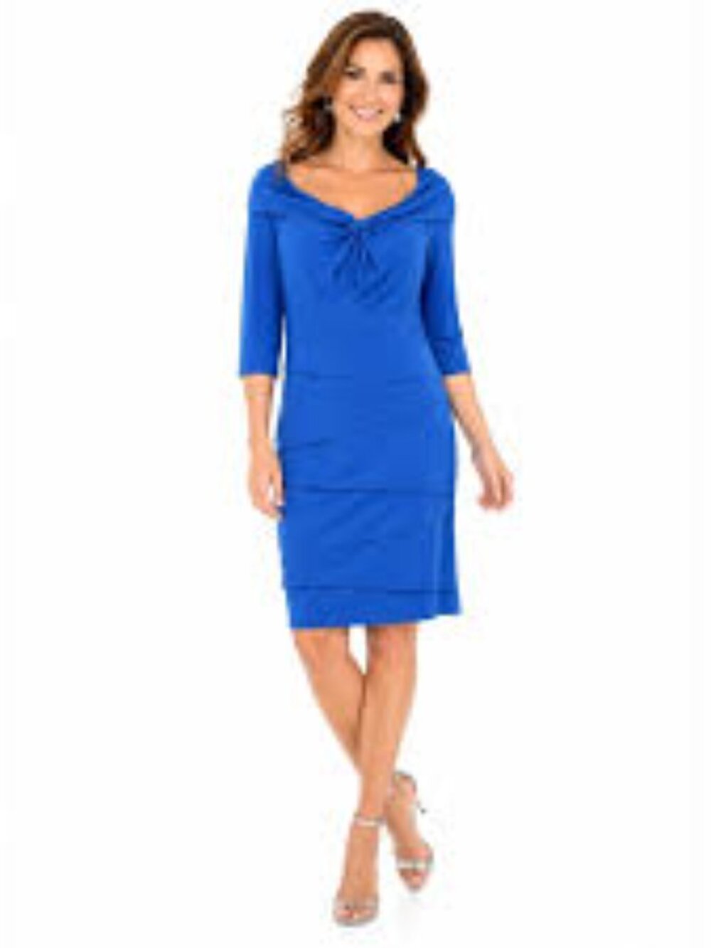 White House Black Market Blue Tiered Cocktail Dress 3/4 Sleeve Size 2